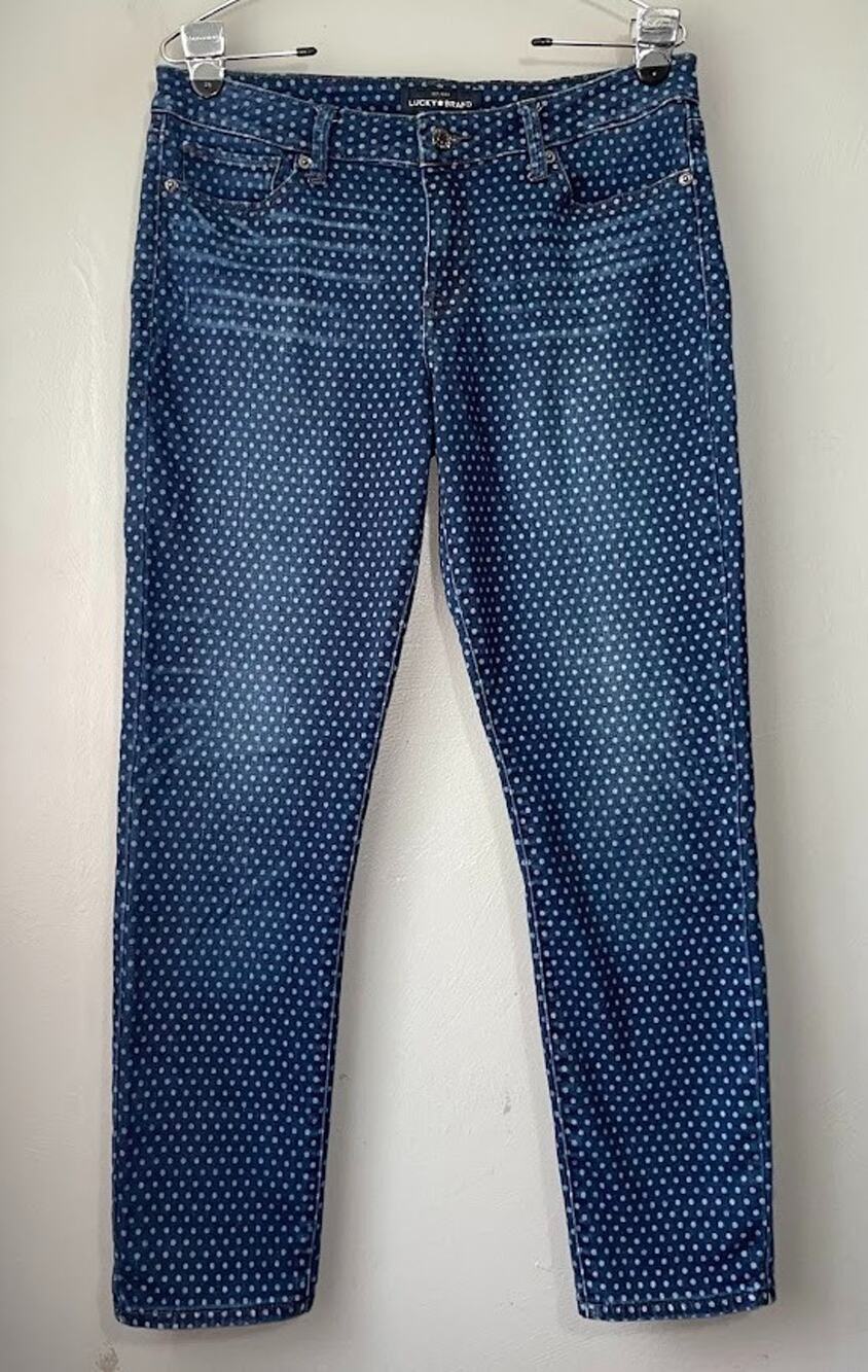 Lucky Brand Lolita Skinny Jeans Size 10 30 Polka Dot Blue Denim Preppy Ankle